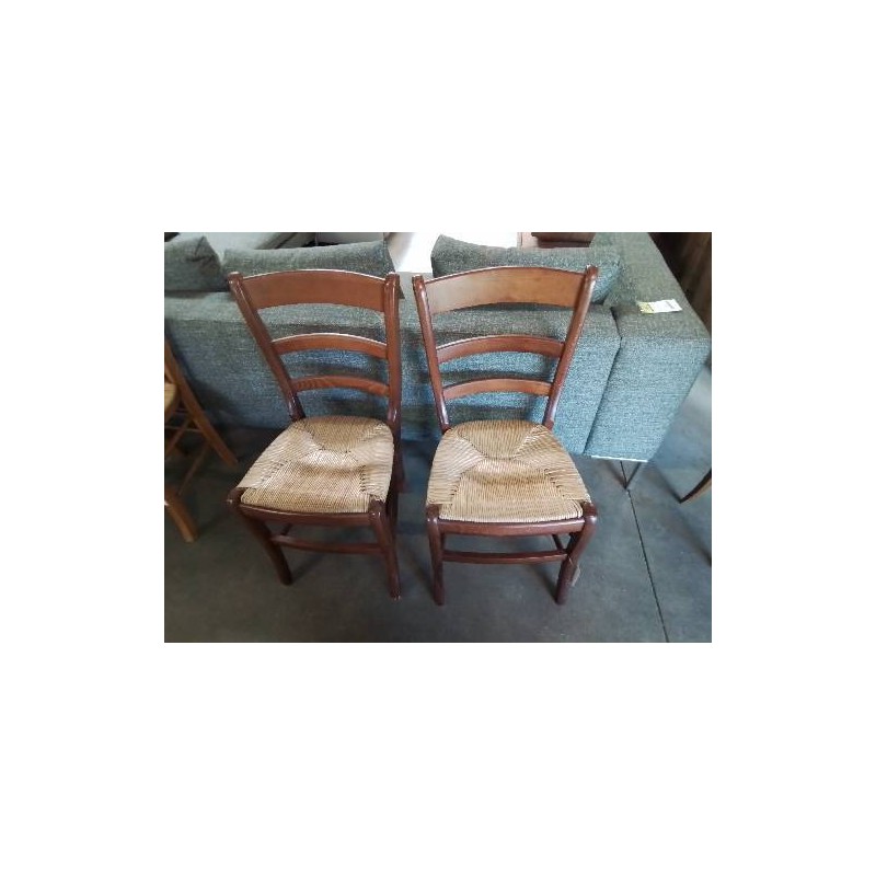PAIRE DE CHAISES BOIS PAILLÉ DOSSIER INCURVÉ A 3 BARREAUX