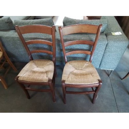 PAIRE DE CHAISES BOIS PAILLÉ DOSSIER INCURVÉ A 3 BARREAUX