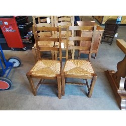 PAIRE DE CHAISES BOIS PAILLÉ PIEDS CHANFRENES DOSSIER 3 BARREAUX 