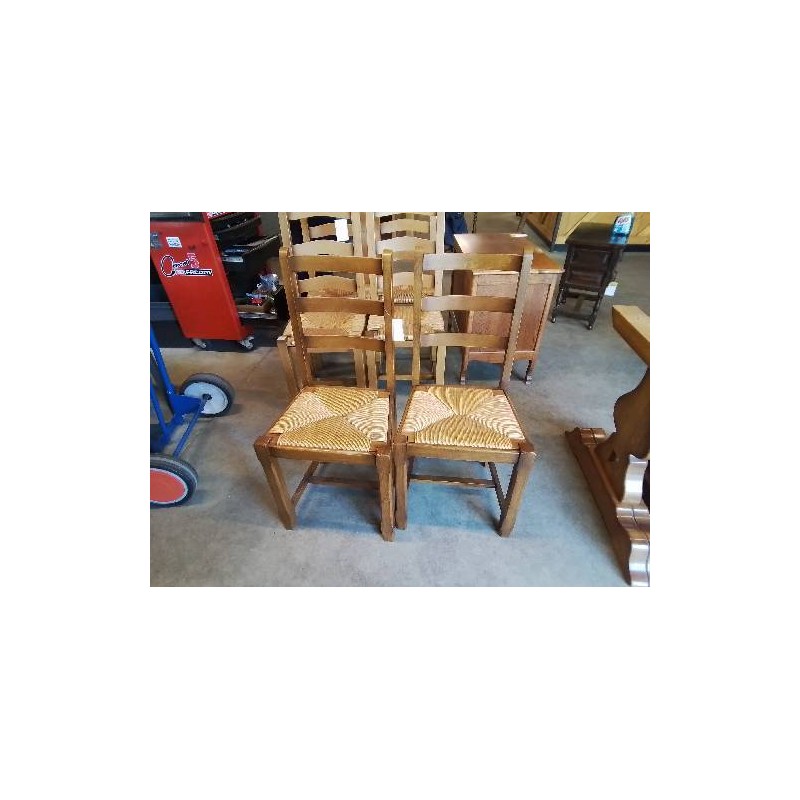 PAIRE DE CHAISES BOIS PAILLÉ PIEDS CHANFRENES DOSSIER 3 BARREAUX 