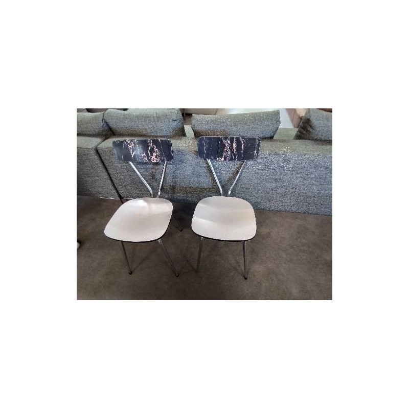 PAIRE DE CHAISES FORMICA BLANC ET NOIR PIEDS METAL CHROMÉ ANNÉES 60