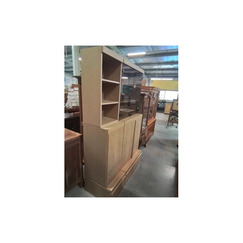 BUFFET BOIS CLAIR 3 PORTES 2 TIROIRS 3 NICHES 2 PORTES VITRÉES 
