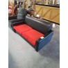 CANAPÉ CONVERTIBLE SKAÏ NOIR ET MOUMOUTE ROUGE ANNÉES 60