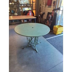 TABLE RONDE DE JARDIN FER FORGÉ PEINT VERT ART NOUVEAU 