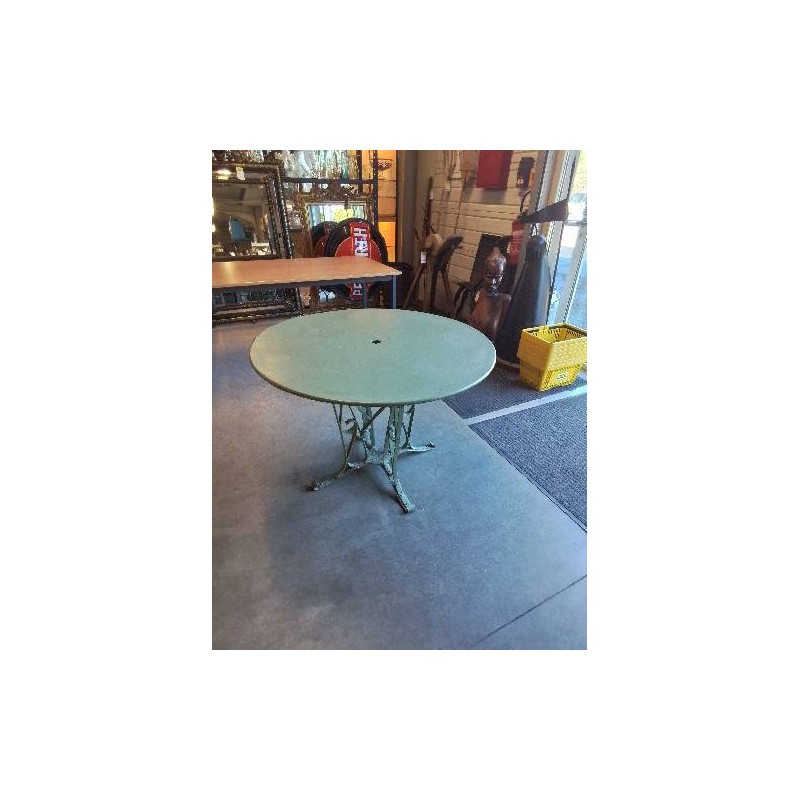 TABLE RONDE DE JARDIN FER FORGÉ PEINT VERT ART NOUVEAU 