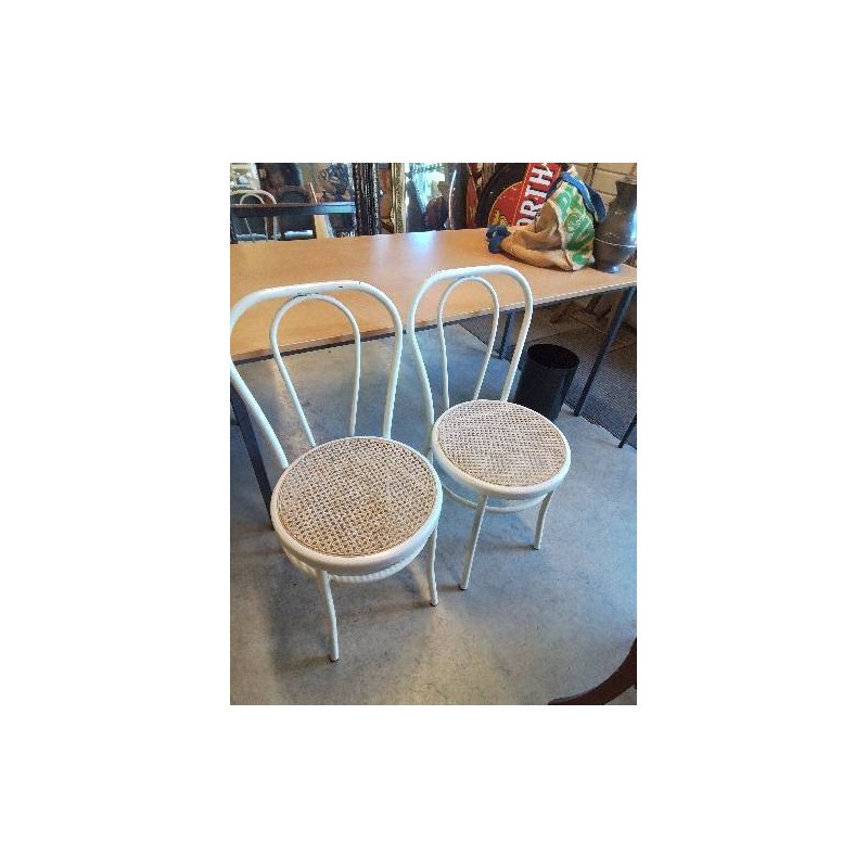 PAIRE DE CHAISES BISTROT MÉTAL ECRU ASSISE CANNÉE 