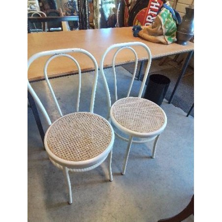PAIRE DE CHAISES BISTROT MÉTAL ECRU ASSISE CANNÉE 
