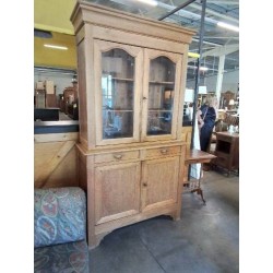BUFFET VITRÉ BOIS CLAIR MOULURÉ 2 CORPS 4 PORTES 2 TIROIRS 