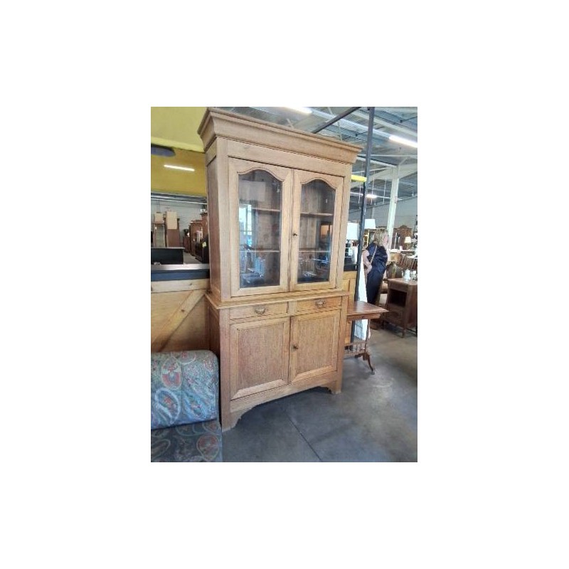 BUFFET VITRÉ BOIS CLAIR MOULURÉ 2 CORPS 4 PORTES 2 TIROIRS 