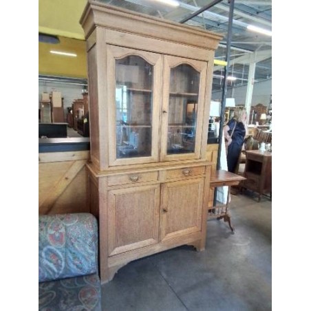 BUFFET VITRÉ BOIS CLAIR MOULURÉ 2 CORPS 4 PORTES 2 TIROIRS 