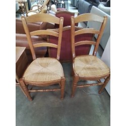 PAIRE DE CHAISES BOIS CLAIR ASSISE PAILLÉ DOSSIER 3 BARREAUX 