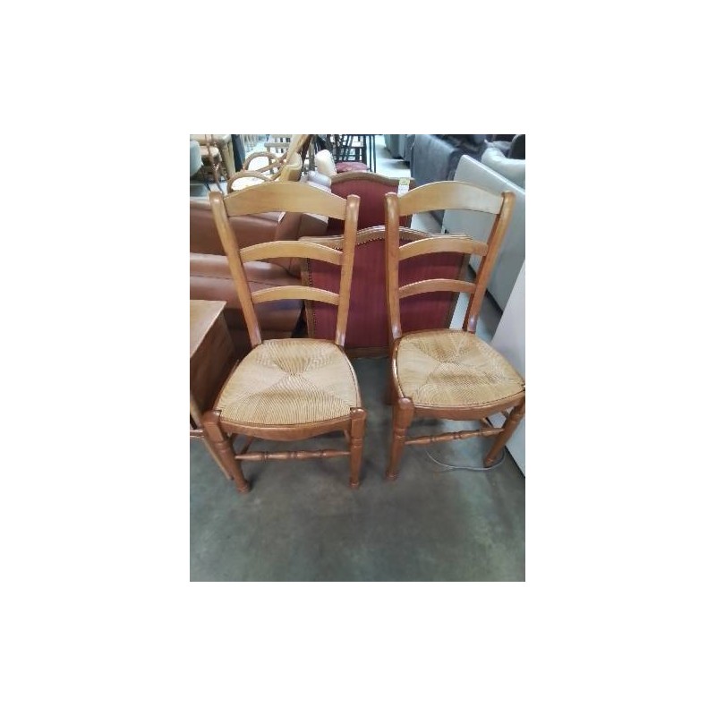 PAIRE DE CHAISES BOIS CLAIR ASSISE PAILLÉ DOSSIER 3 BARREAUX 