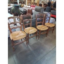 4 CHAISES BOIS PAILLÉ DOSSIER 3 BARREAUX CHANTOURNÉ 