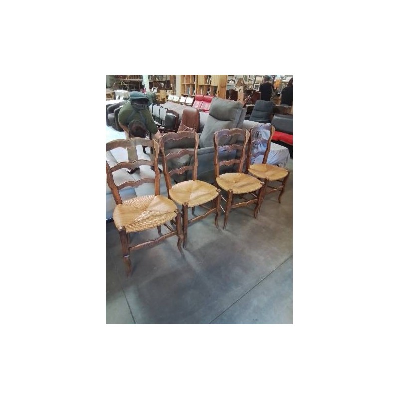 4 CHAISES BOIS PAILLÉ DOSSIER 3 BARREAUX CHANTOURNÉ 