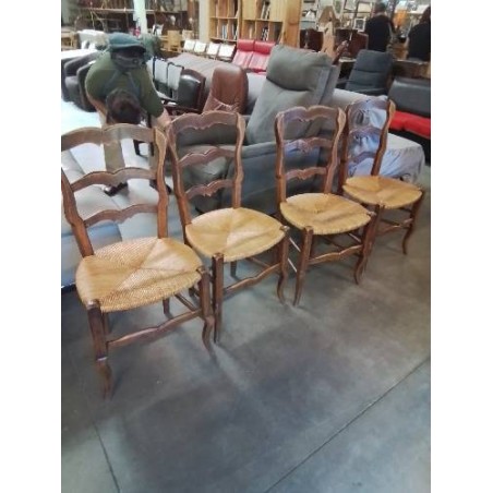 4 CHAISES BOIS PAILLÉ DOSSIER 3 BARREAUX CHANTOURNÉ 