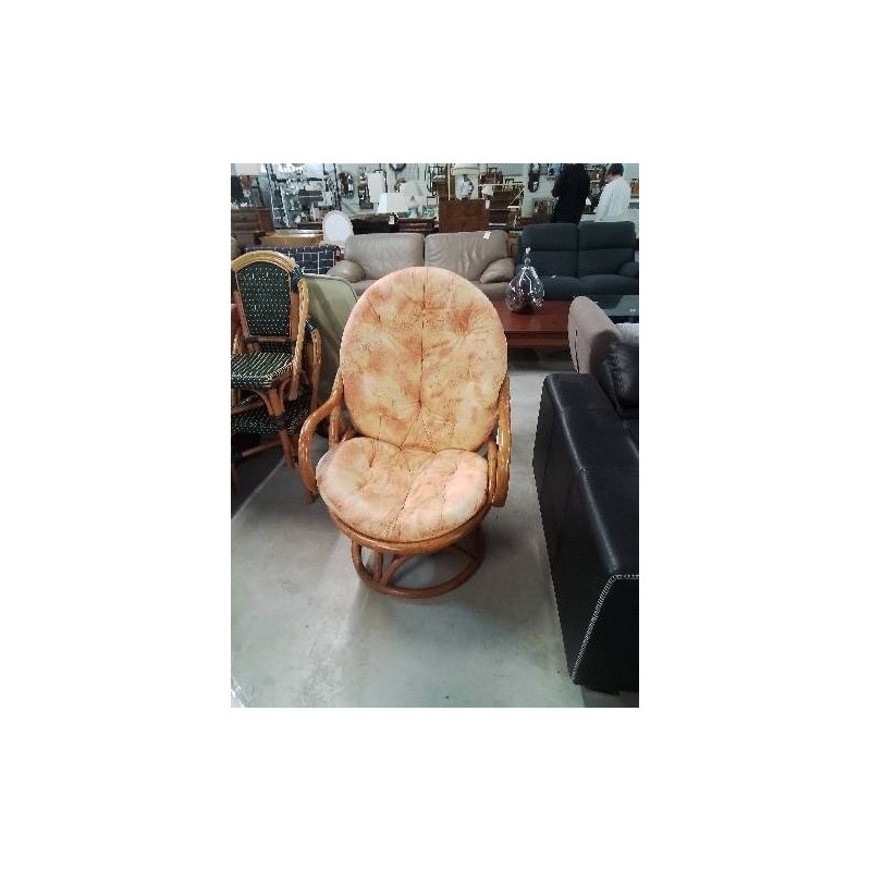 FAUTEUIL ROTIN PIVOTANT COUSSIN JAUNE 
