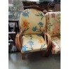 FAUTEUIL ROTIN CLAIR ASSISE ET DOSSIER COUSSINS TISSU JAUNE FLEURI 