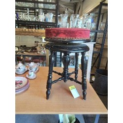 TABOURET DE PIANO RÉGLABLE NAPOLÉON III BOIS NOIRCI ASSISE VELOURS ROUGE