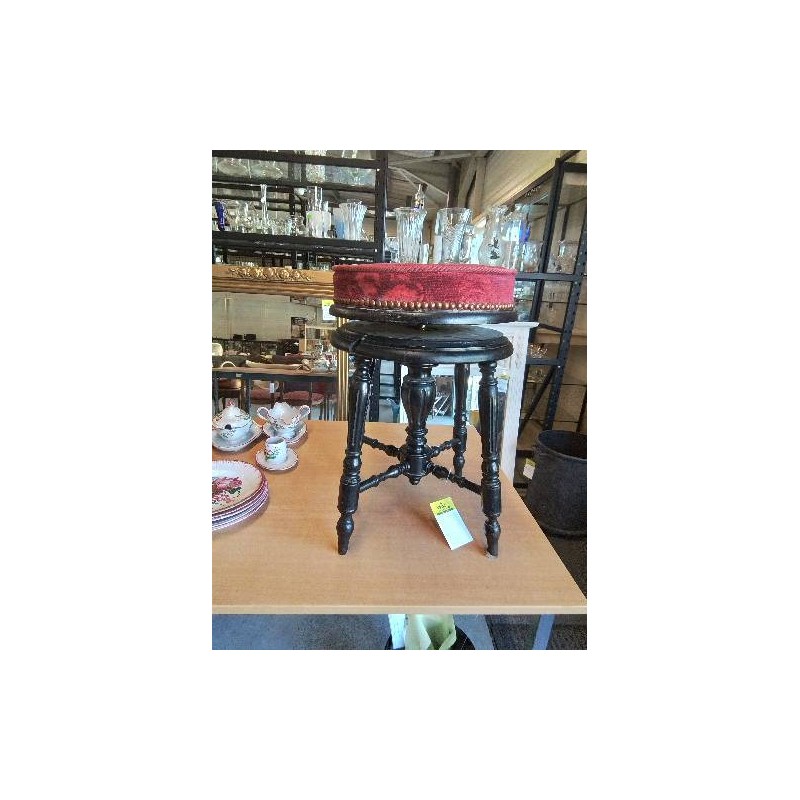 TABOURET DE PIANO RÉGLABLE NAPOLÉON III BOIS NOIRCI ASSISE VELOURS ROUGE