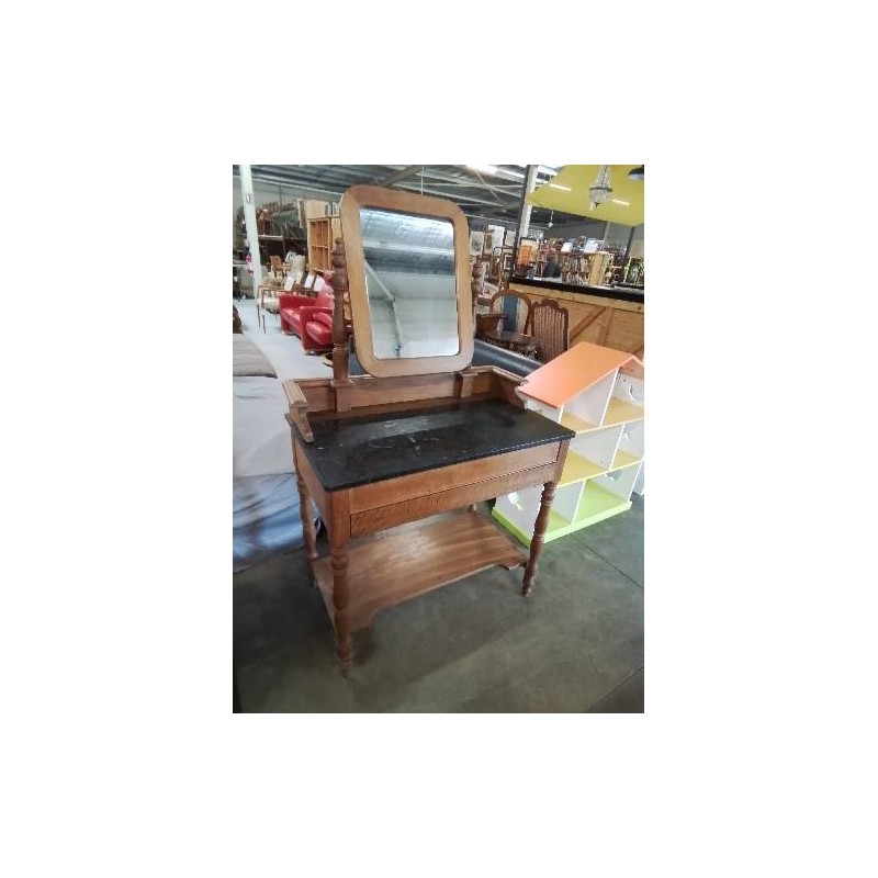 TABLE DE TOILETTE LOUIS PHILIPPE 1 TIROIR DESSUS MARBRE NOIR