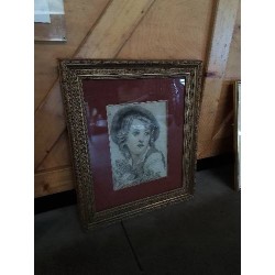 DESSIN JEUNE FEMME CADRE BOIS ET STUC MOULURE ET DORÉ 