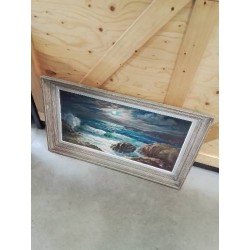 HUILE SUR TOILE BORD DE MER CADRE ANNÉES 50 