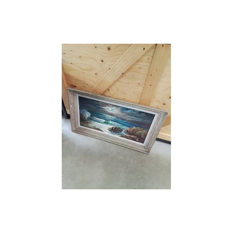 HUILE SUR TOILE BORD DE MER CADRE ANNÉES 50 