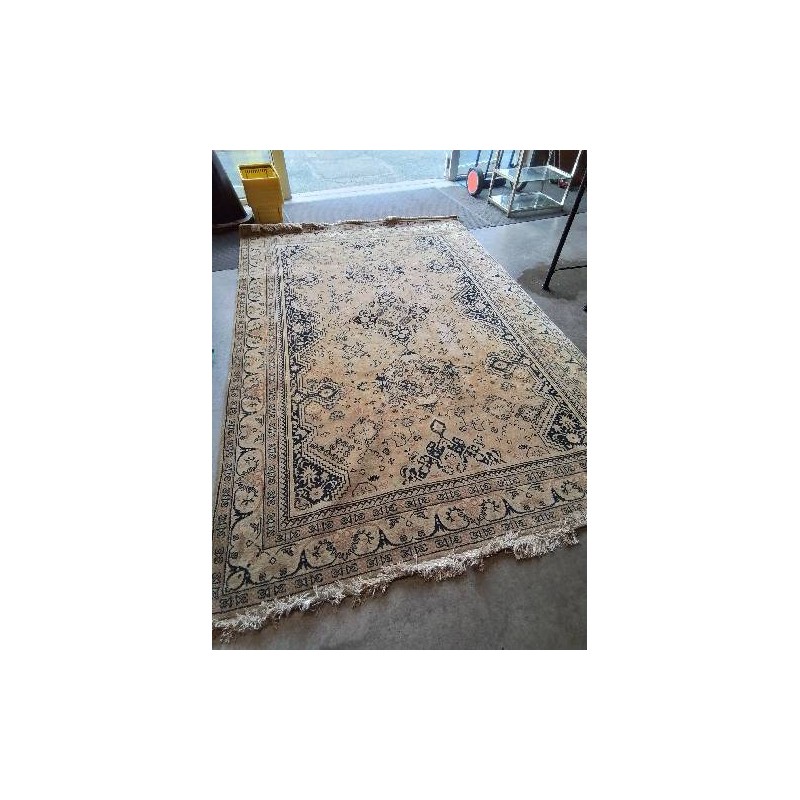 TAPIS LAINE FAIT MAIN ECRU ROSE NOIR 300X200CM