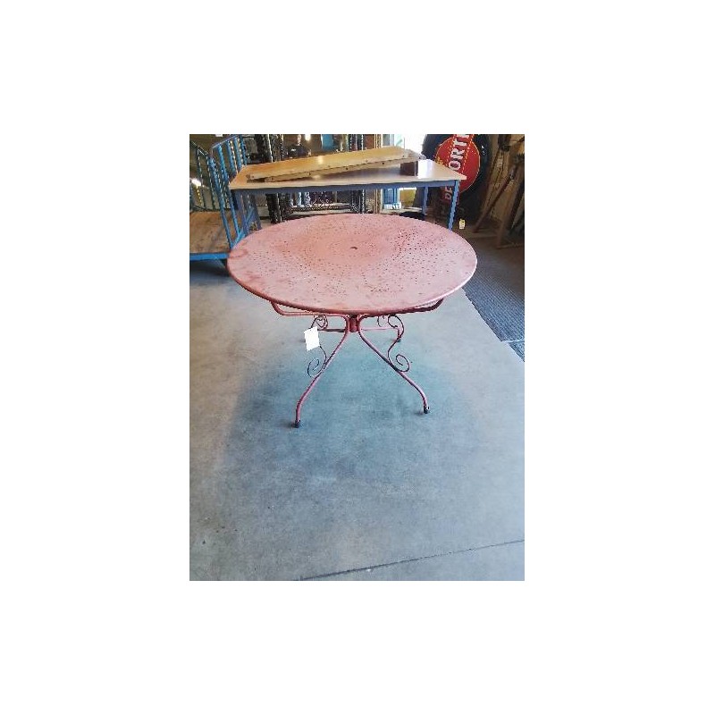 TABLE RONDE DE JARDIN FER FORGÉ ROUGE PLATEAU PERFORÉE 