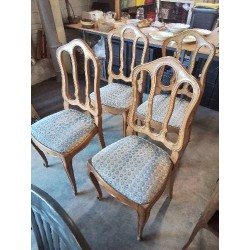 4 CHAISES BOIS CLAIR ASSISE CAPITONNÉ TISSU ECRU VERT DOSSIER CINTRÉ A BARREAUX VERTICAUX 