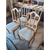 4 CHAISES BOIS CLAIR ASSISE CAPITONNÉ TISSU ECRU VERT DOSSIER CINTRÉ A BARREAUX VERTICAUX 