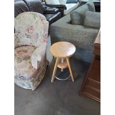 TABOURET A VIS BOIS CLAIR ET MÉTAL CHROMÉ 