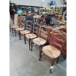 6 CHAISES BOIS PAILLÉ DOSSIER 3 BARREAUX CHANTOURNÉ STYLE RÉGENCE COQUILLE 