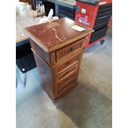CHEVET BOIS MOULURÉ 3 TIROIR 1 PORTE DESSUS MARBRE ROUGE FIN XIXE