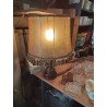 LAMPE BOIS TOURNÉ ET LAITON AJ PEAU A FRANGES 