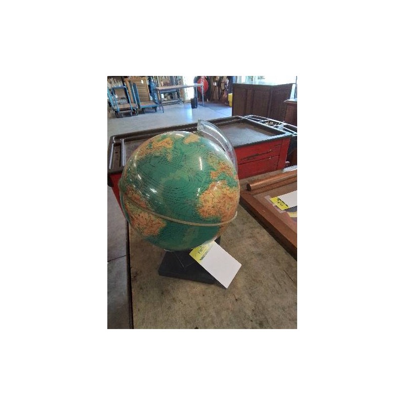 GLOBE TERRESTRE LUMINEUX SOCLE RÉSINE NOIR ANNÉES 70