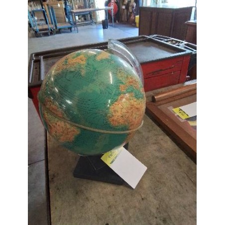GLOBE TERRESTRE LUMINEUX SOCLE RÉSINE NOIR ANNÉES 70
