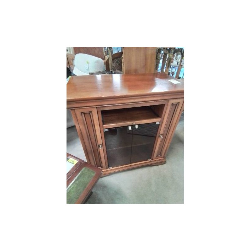 MEUBLE HI-FI BOIS CLAID MOULURÉ 2 PORTES VITRÉES 