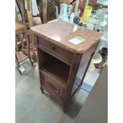 CHEVET ANNÉES 40 BOIS SCULPTÉ 1 TIROIR 1 NICHE DESSU MARBRE ROSE