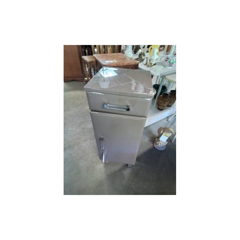 MEUBLE DE SALLE DE BAIN BOIS LAQUÉ TAUPE PIEDS MÉTAL CHROMÉ 