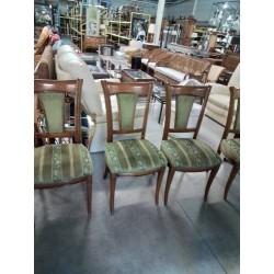 4 CHAISES BOIS ASSISE ET DOSSIER CAPITONNÉ TISSU VERT