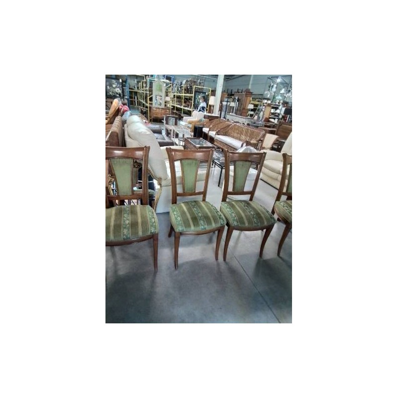 4 CHAISES BOIS ASSISE ET DOSSIER CAPITONNÉ TISSU VERT