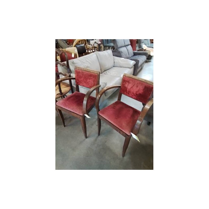 BRIDGE BOIS ASSISE ET DOSSIER CAPITONNÉ VELOURS ROUGE ANNÉES 40