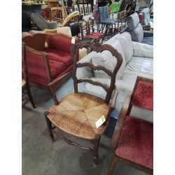 FAUTEUIL DE CHEMINÉE BOIS PAILLÉ DOSSIER CHANTOURNÉ STYLE RÉGENCE COQUILLE 