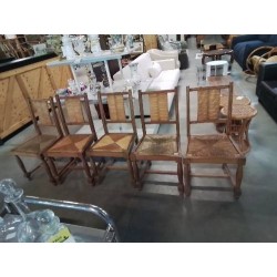 5 CHAISES BOIS PAILLÉ ANNÉES 50 DABS LE GOUT DE CHARLES  DUDOUYT