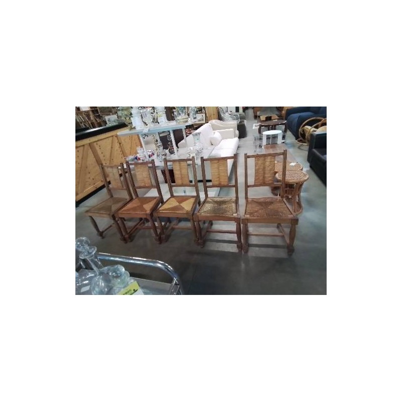 5 CHAISES BOIS PAILLÉ ANNÉES 50 DABS LE GOUT DE CHARLES  DUDOUYT