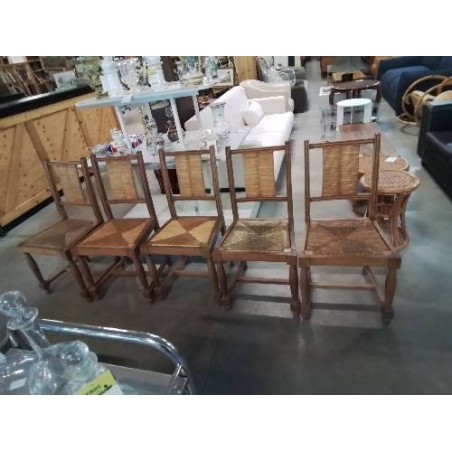 5 CHAISES BOIS PAILLÉ ANNÉES 50 DABS LE GOUT DE CHARLES  DUDOUYT