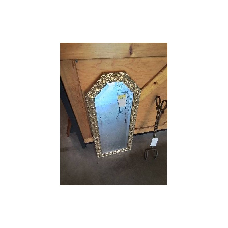 MIROIR CINTRÉ BOIS DORÉ DÉCOR FLEURS 