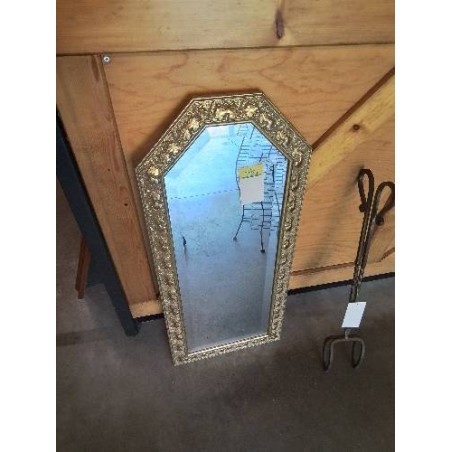 MIROIR CINTRÉ BOIS DORÉ DÉCOR FLEURS 