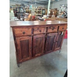 ENFILADE BOIS 4 PORTES 4 TIROIRS PIEDS FER FORGÉ 